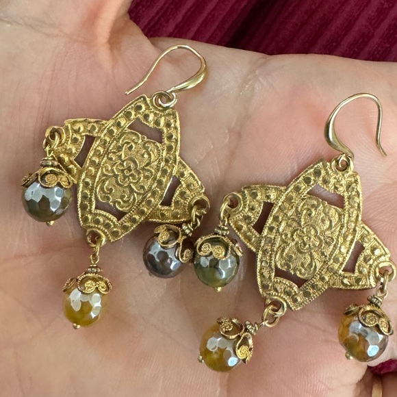 Handmade bohemian gemstone agate drop earrings - Picture 8 of 8